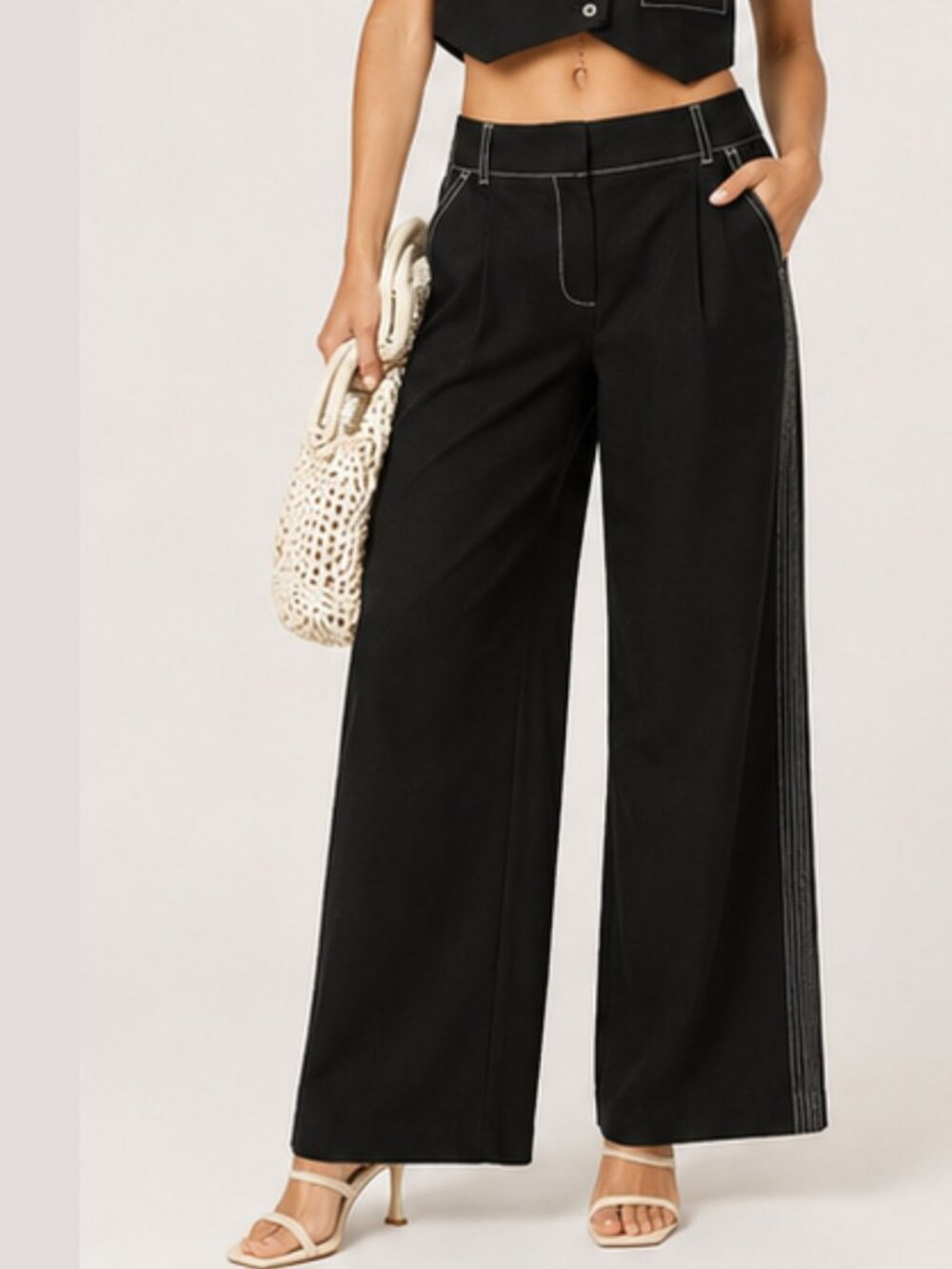 Rent the Runway Jonathan Simkhai Wide Leg Contrast Stitch Pants Size Large